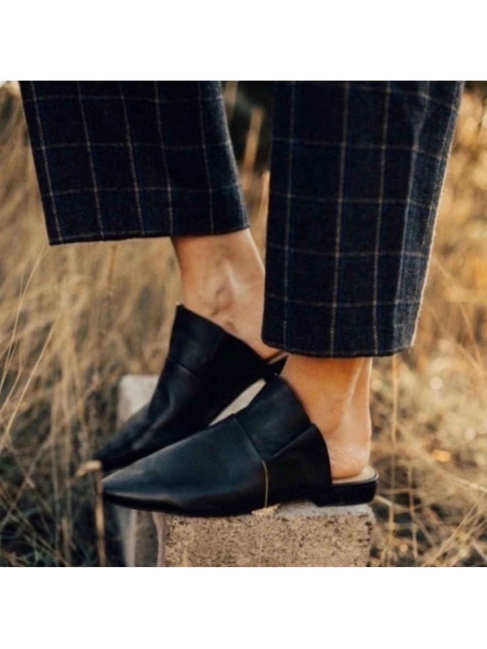 Free People Sienna Black Leather Ruffle Mules Size 9/39 - Picture 3 of 10